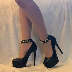 Qupid Platform Stilettos with Studded Ankle Strap